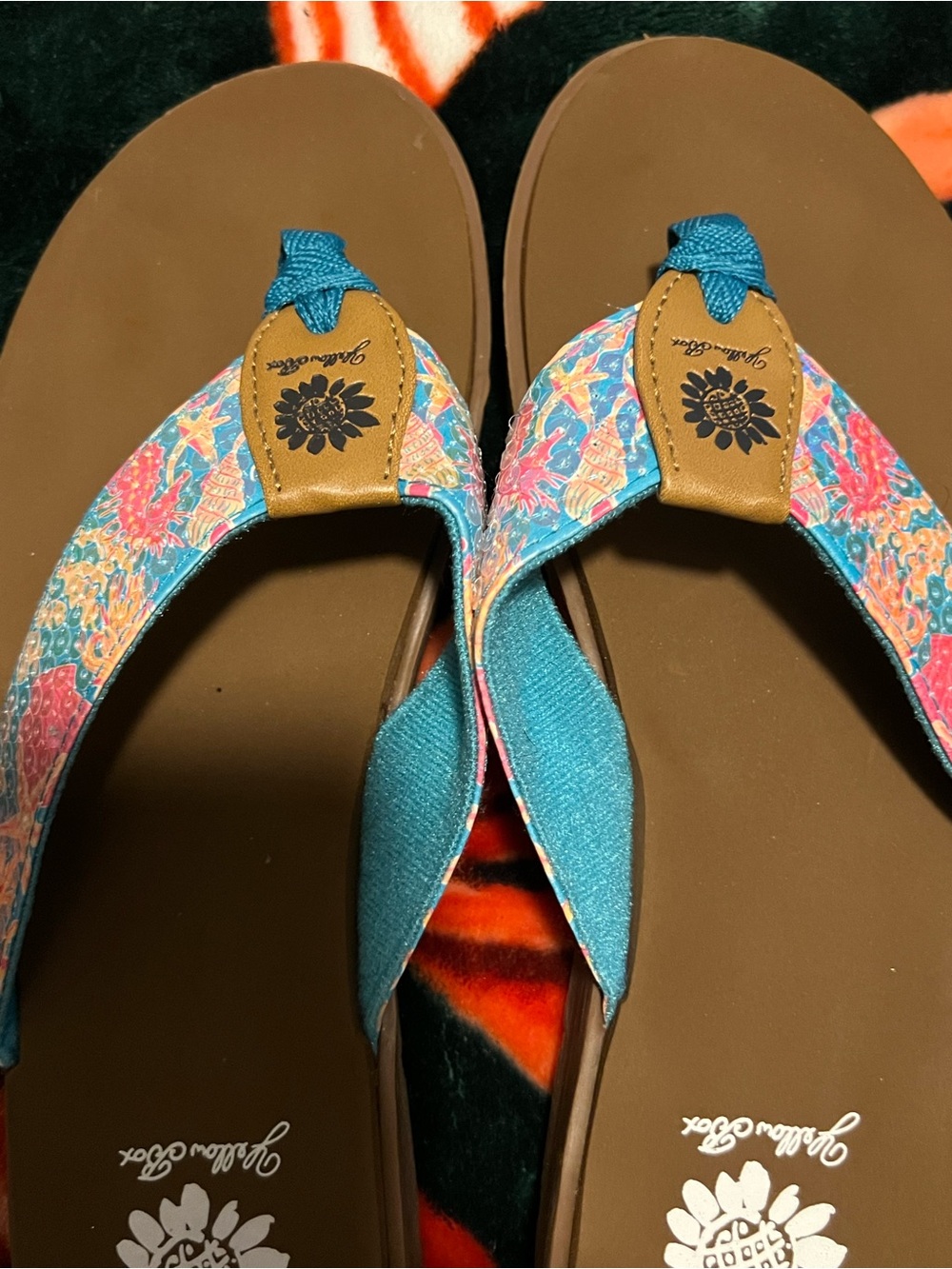 Yellow Box Teal Floral Print Thong Sandals